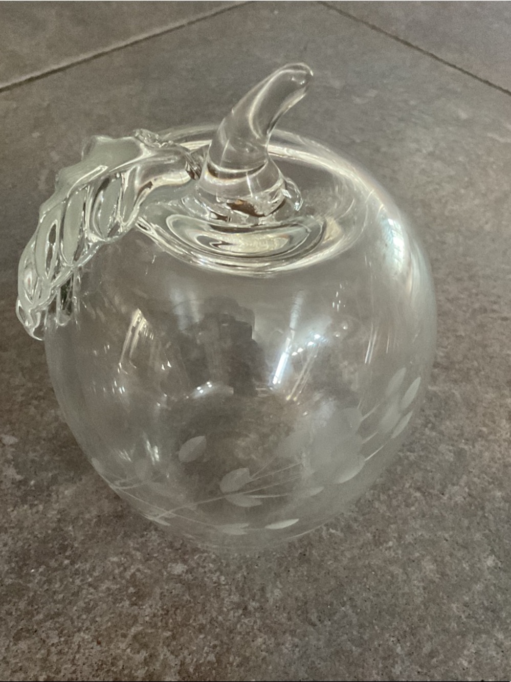 Princess House Clear Glass Etched Apple Accent
